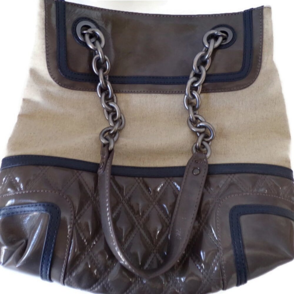 Simply Vera Wang Beige Brown Chain Straps Tote Shoulder Bag